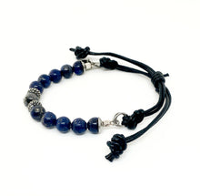 Adjustable Lapis Beaded Bracelet with Larvikite