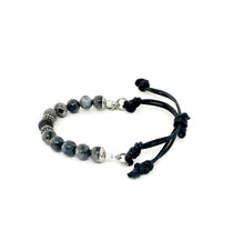 Adjustable Larvikite Beaded Bracelet with Onyx
