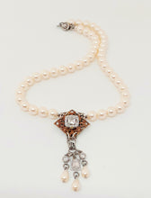 Antique Gold Victoria Pearl and Cubic Zirconia Necklace