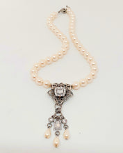 Antique Silver Victoria Pearl and Cubic Zirconia Necklace