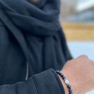 Adjustable Onyx Beaded Bracelet with Howlite