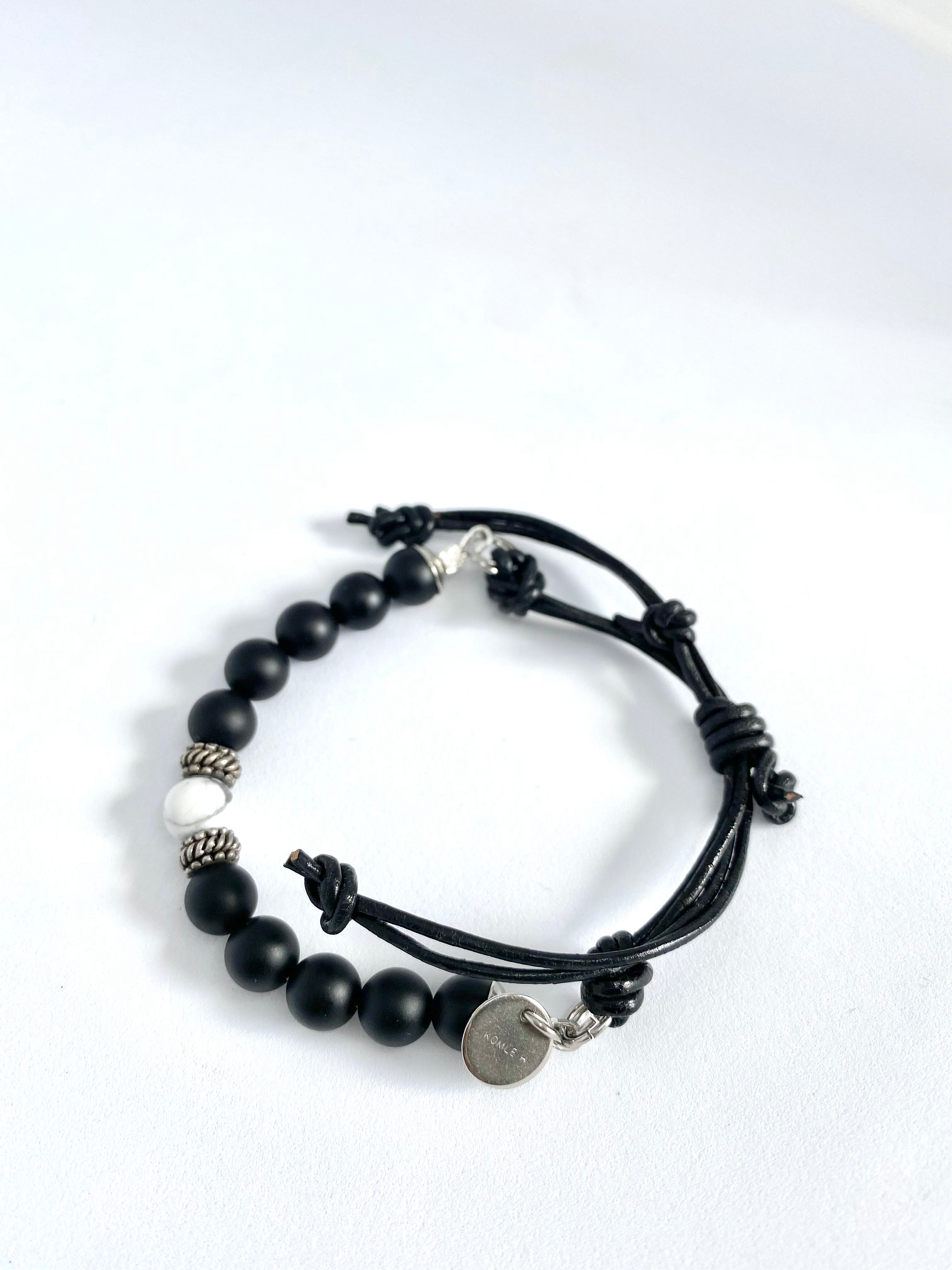Adjustable Onyx Beaded Bracelet with Howlite