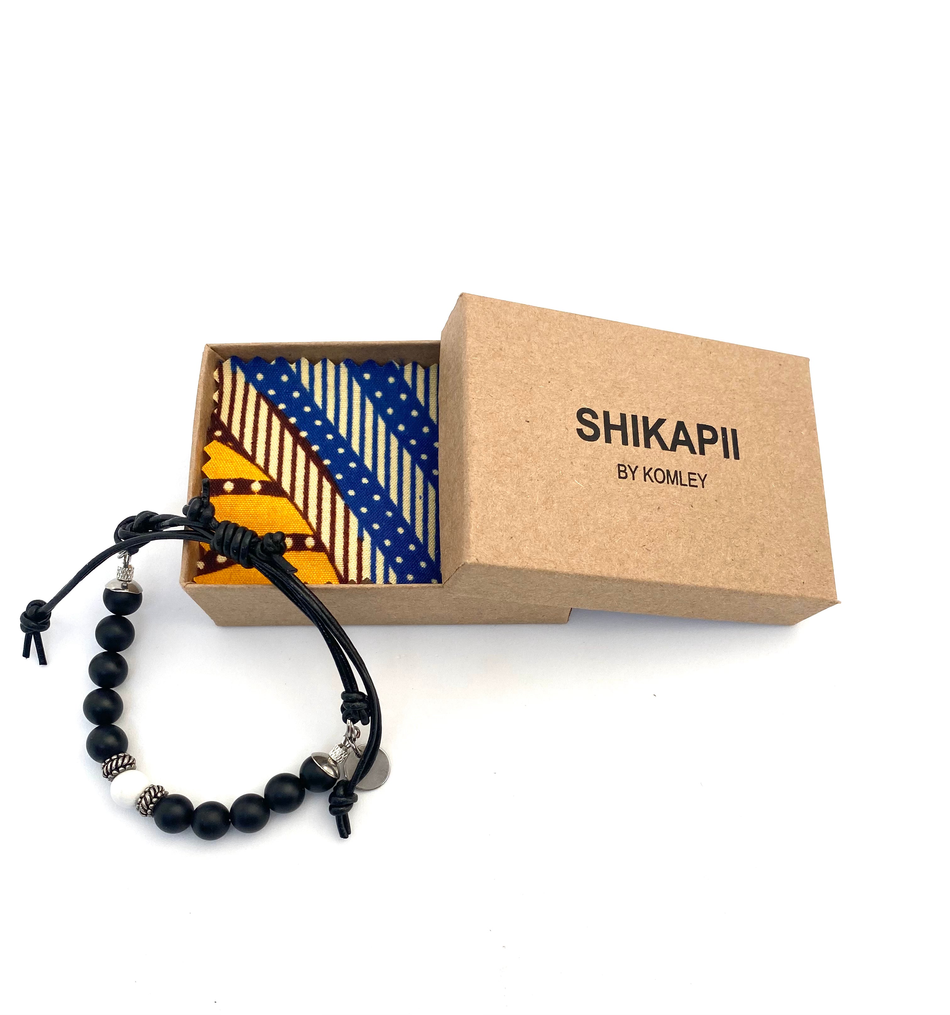 Adjustable Onyx Beaded Bracelet with Howlite