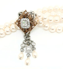 Antique Gold Victoria Pearl and Cubic Zirconia Necklace
